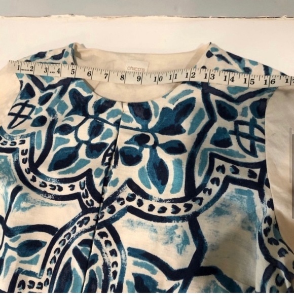 Chico’s Artisan Printed Linen Jacket blue, cream - Picture 9 of 16